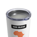 God Bless Africa Tumbler with clear push-on lid and rounded corners