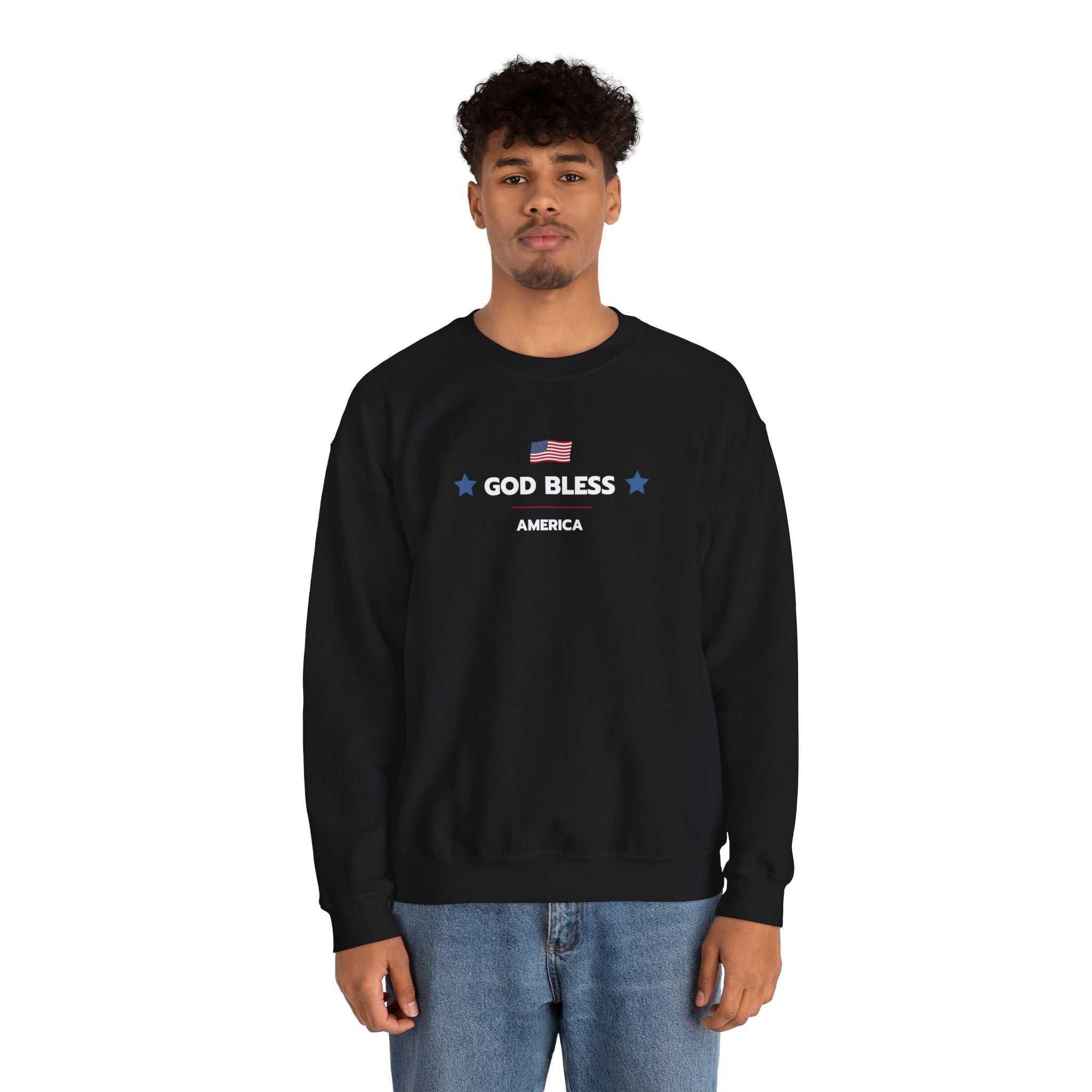 God Bless America sweatshirt with flag and stars embroidery