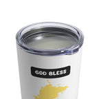 God Bless Asia Tumbler with clear push-on lid and rounded corners