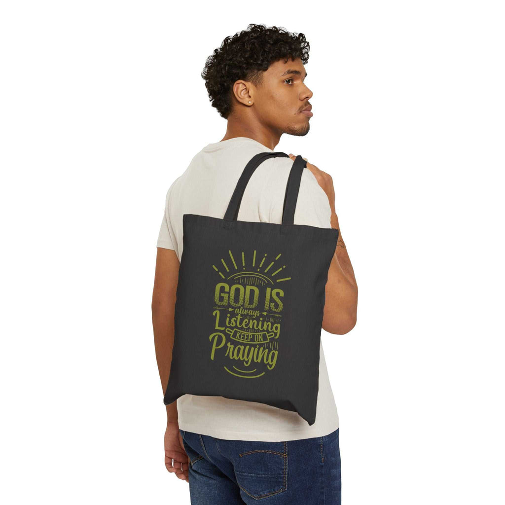 God Listens Tote Bag with yellow faith design