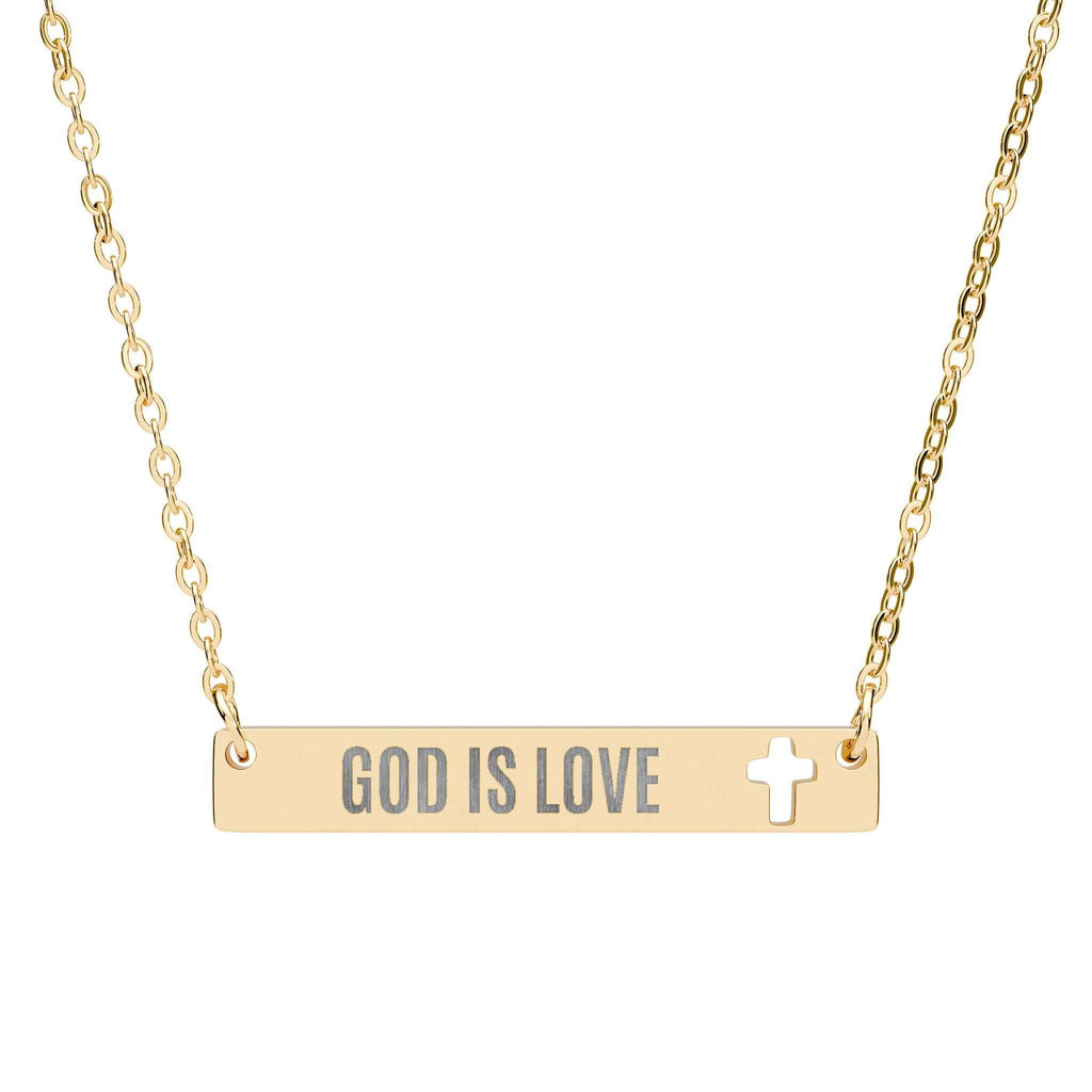Gold God Is Love Necklace with cutout cross pendant