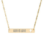Gold God Is Love Necklace with cutout cross pendant
