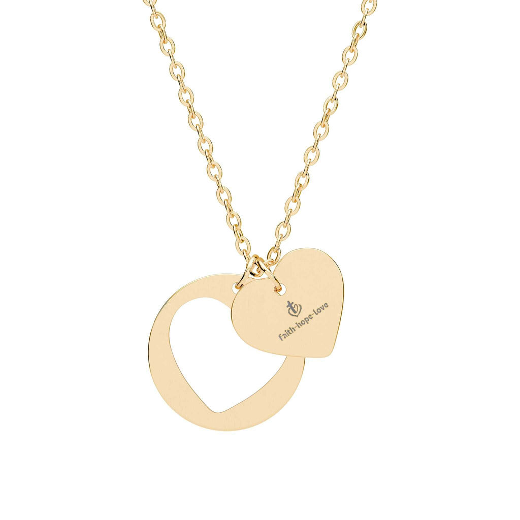 Gold Heart Cutout Necklace with faith hope love pendant