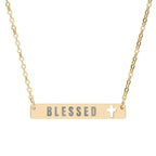 Gold stainless steel blessed necklace with cutout cross bar pendant