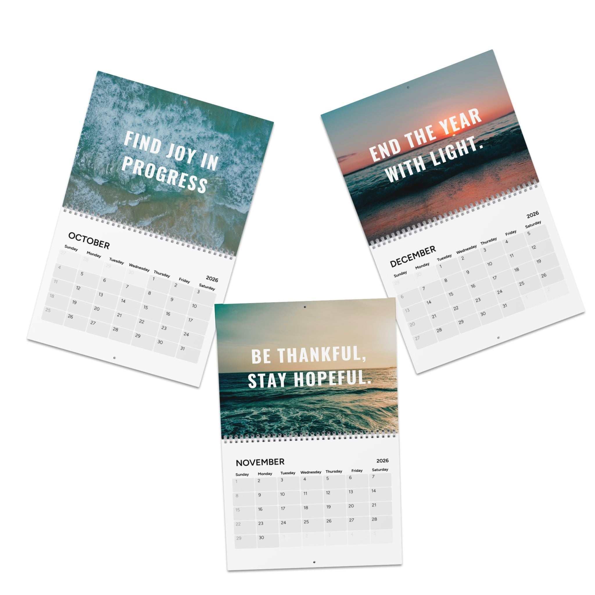 Good Vibes Calendar 2026 colorful motivational wall calendar with silver wire binding