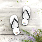 Good Vibes Flip Flops white with black straps and colorful logo