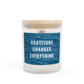 Gratitude Glass Candle with frosted glass vessel and wooden wick