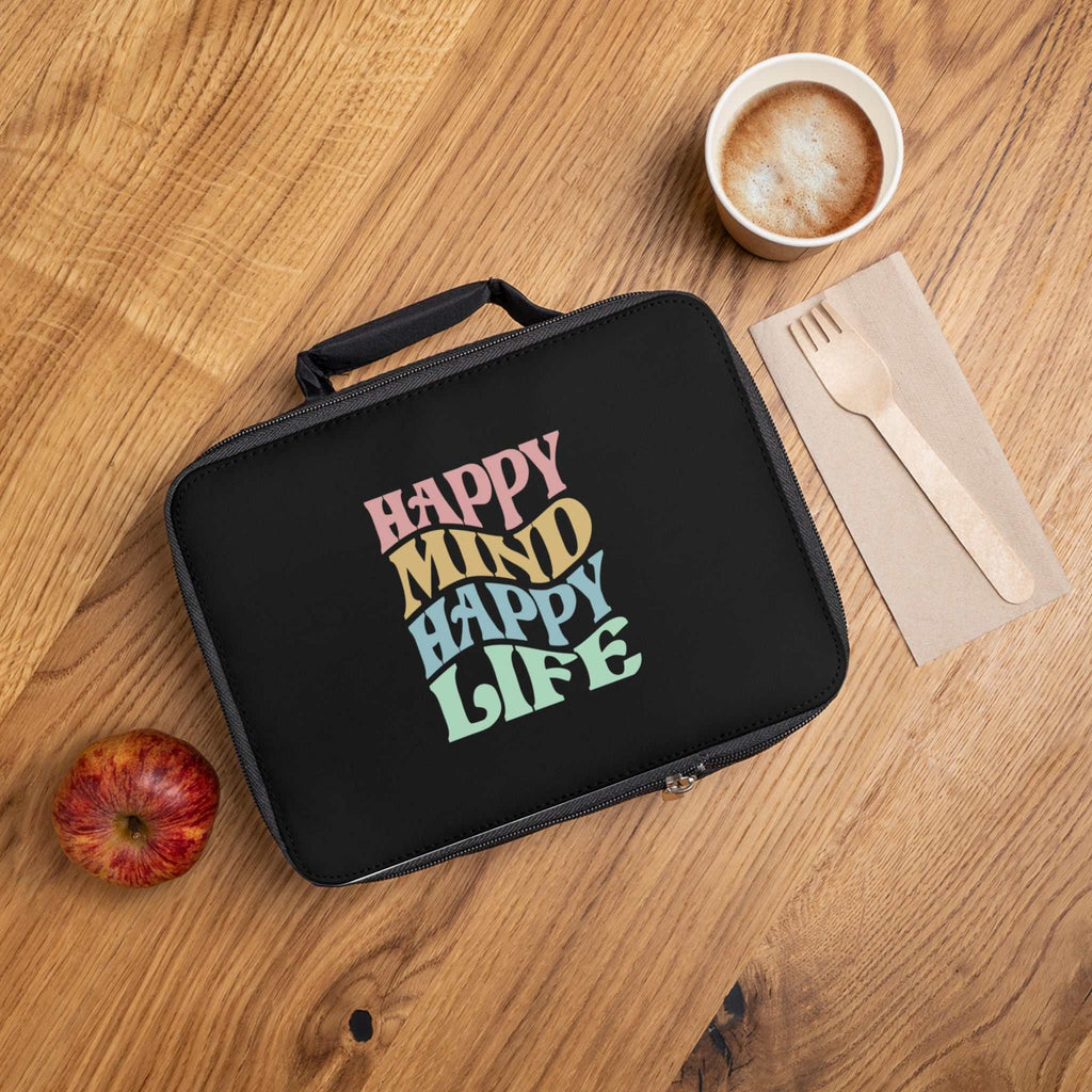 Happy Life Lunch Bag with colorful "Happy Mind Happy Life" text