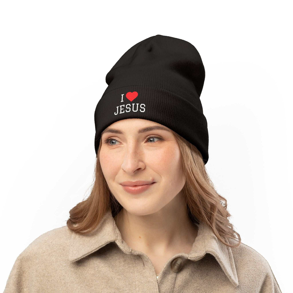 I Love Jesus Beanie on soft, unisex 100% cotton t-shirt with classic crew neckline and durable twill tape shoulders