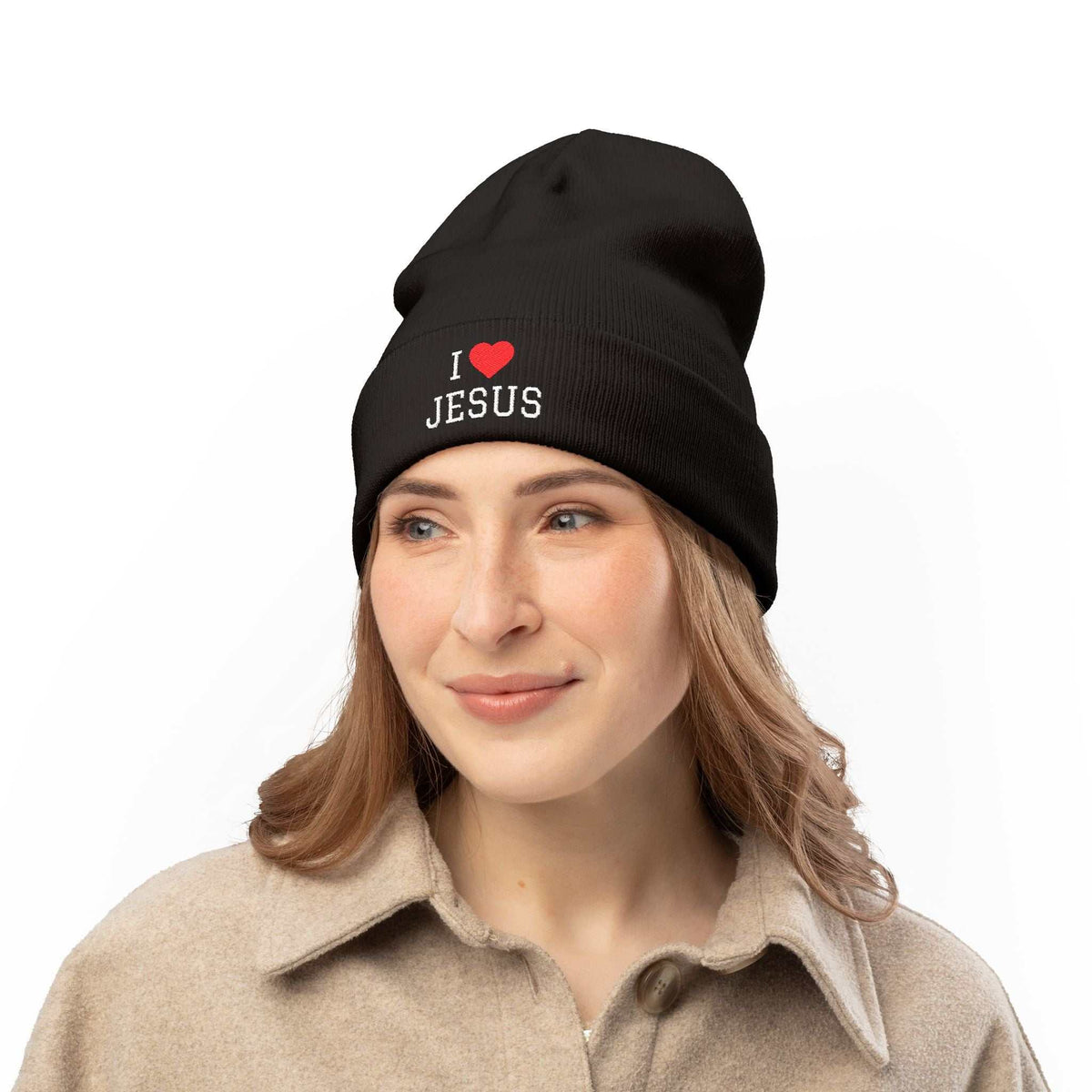 I Love Jesus Beanie on soft, unisex 100% cotton t-shirt with classic crew neckline and durable twill tape shoulders