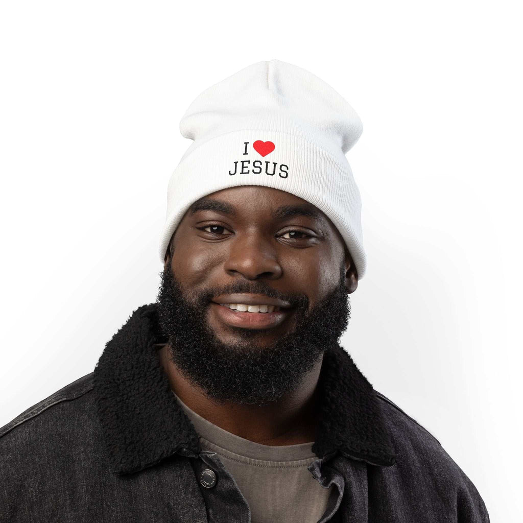 I Love Jesus Beanie soft cotton unisex t-shirt with durable collar and ethical cotton blend