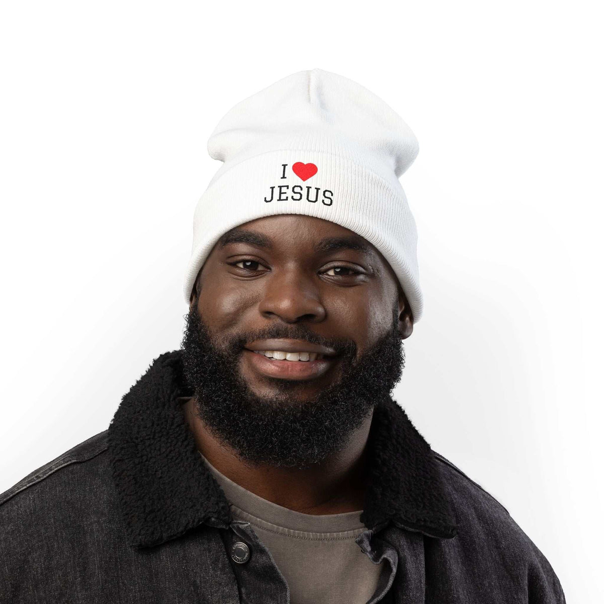 I Love Jesus Beanie soft cotton unisex t-shirt with durable collar and ethical cotton blend