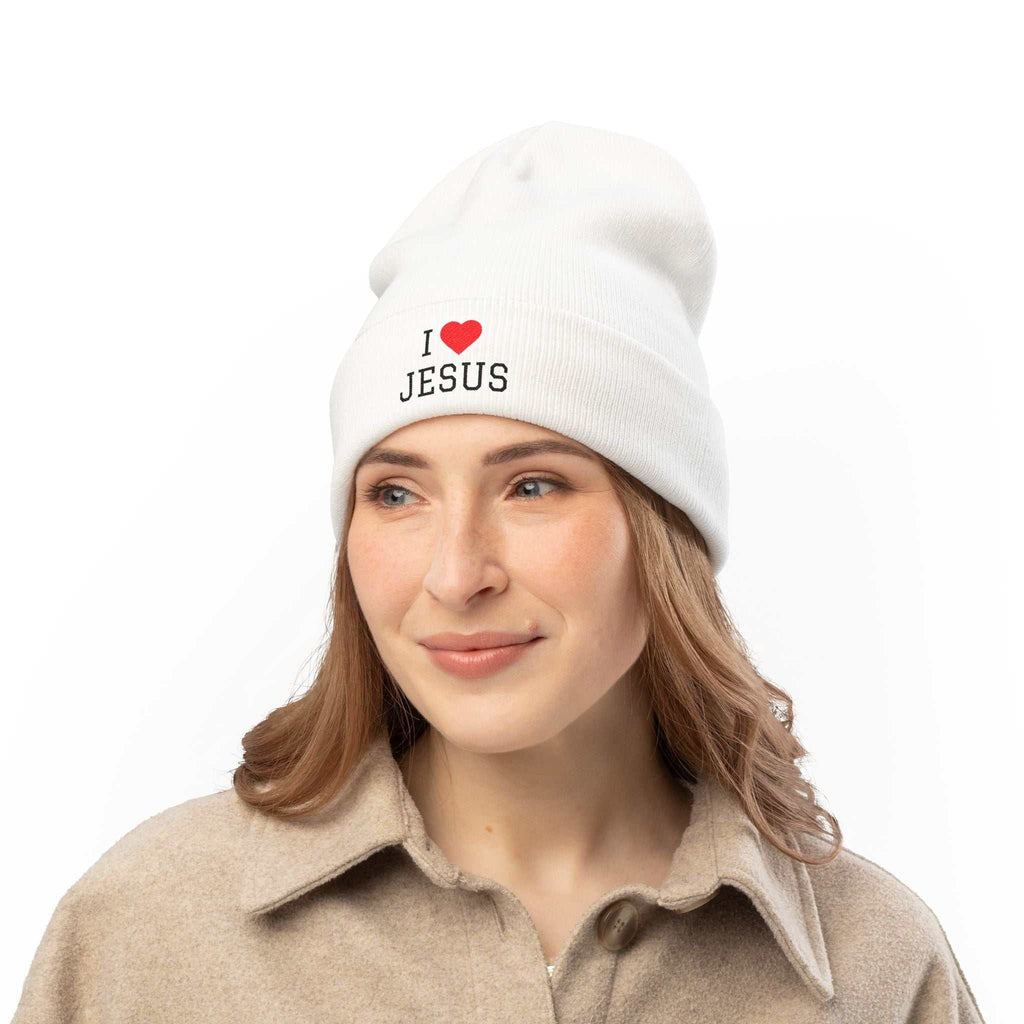 I Love Jesus Beanie soft-style unisex t-shirt made from 100% ring-spun cotton with durable twill tape shoulders and ribbed collar