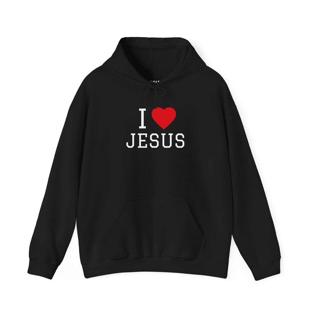 Unisex I Love Jesus Hoodie in soft 100% cotton with durable twill tape shoulders and ribbed collar