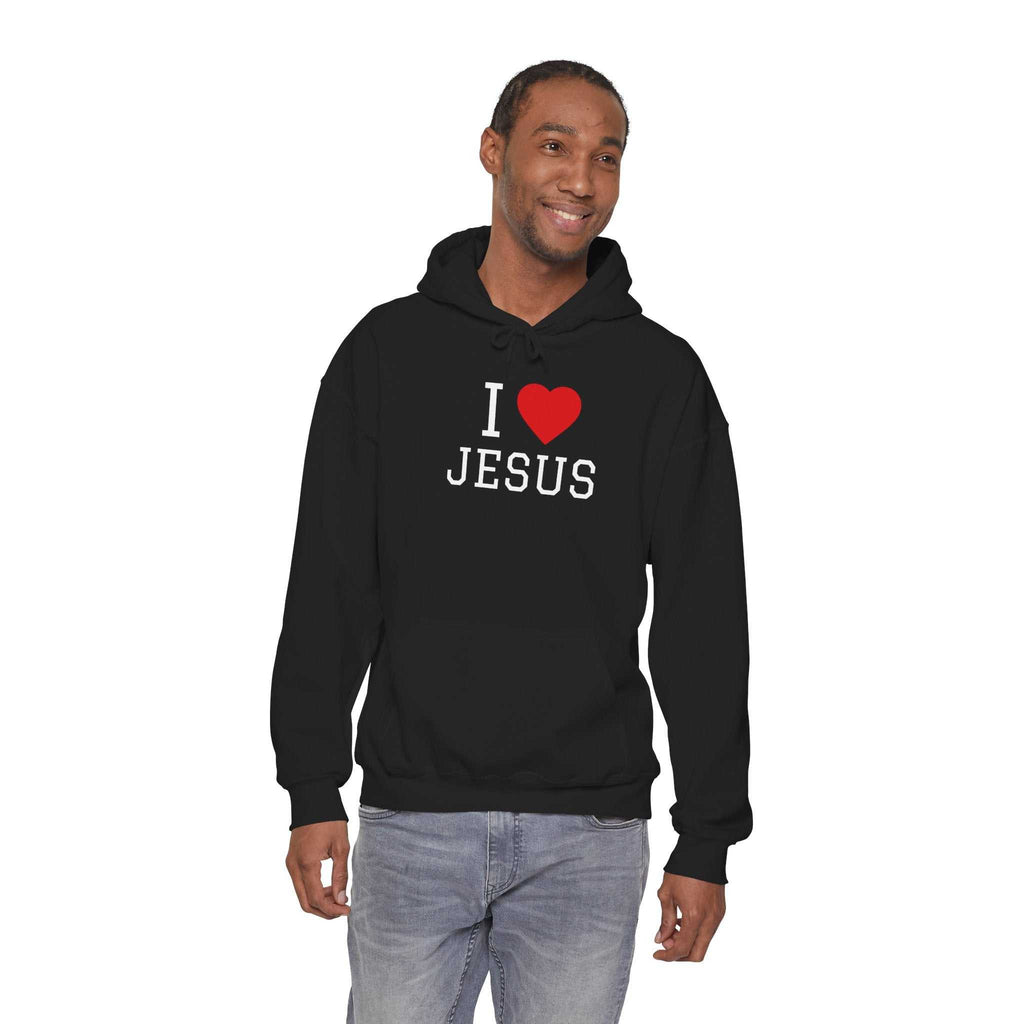 Unisex I Love Jesus Hoodie soft-style 100% cotton casual tee with crew neckline and durable twill tape shoulders
