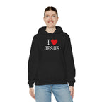 Unisex I Love Jesus Hoodie made of soft 100% cotton with durable twill tape shoulders and ribbed crew neckline