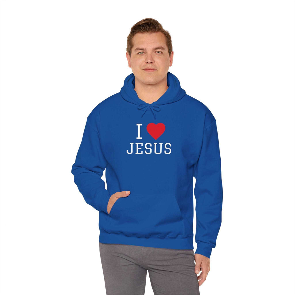Unisex I Love Jesus Hoodie made from soft, 100% ring-spun cotton with durable twill tape shoulders and ribbed collar
