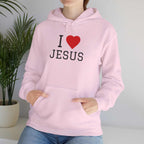 Unisex I Love Jesus Hoodie made from soft 100% cotton with durable twill tape shoulders and ribbed collar