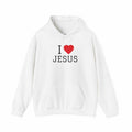 Unisex I Love Jesus Hoodie made of soft, durable cotton blend with classic crew neckline and ethical production