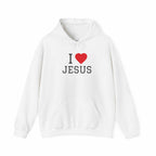 Unisex I Love Jesus Hoodie made of soft, durable cotton blend with classic crew neckline and ethical production