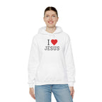 Unisex soft-style I Love Jesus Hoodie made from 100% ring-spun cotton with durable twill tape shoulders and ribbed collar.