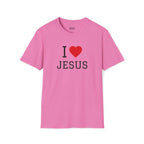 Unisex I Love Jesus T-Shirt made of soft 100% cotton with classic crew neck and durable twill tape shoulders.