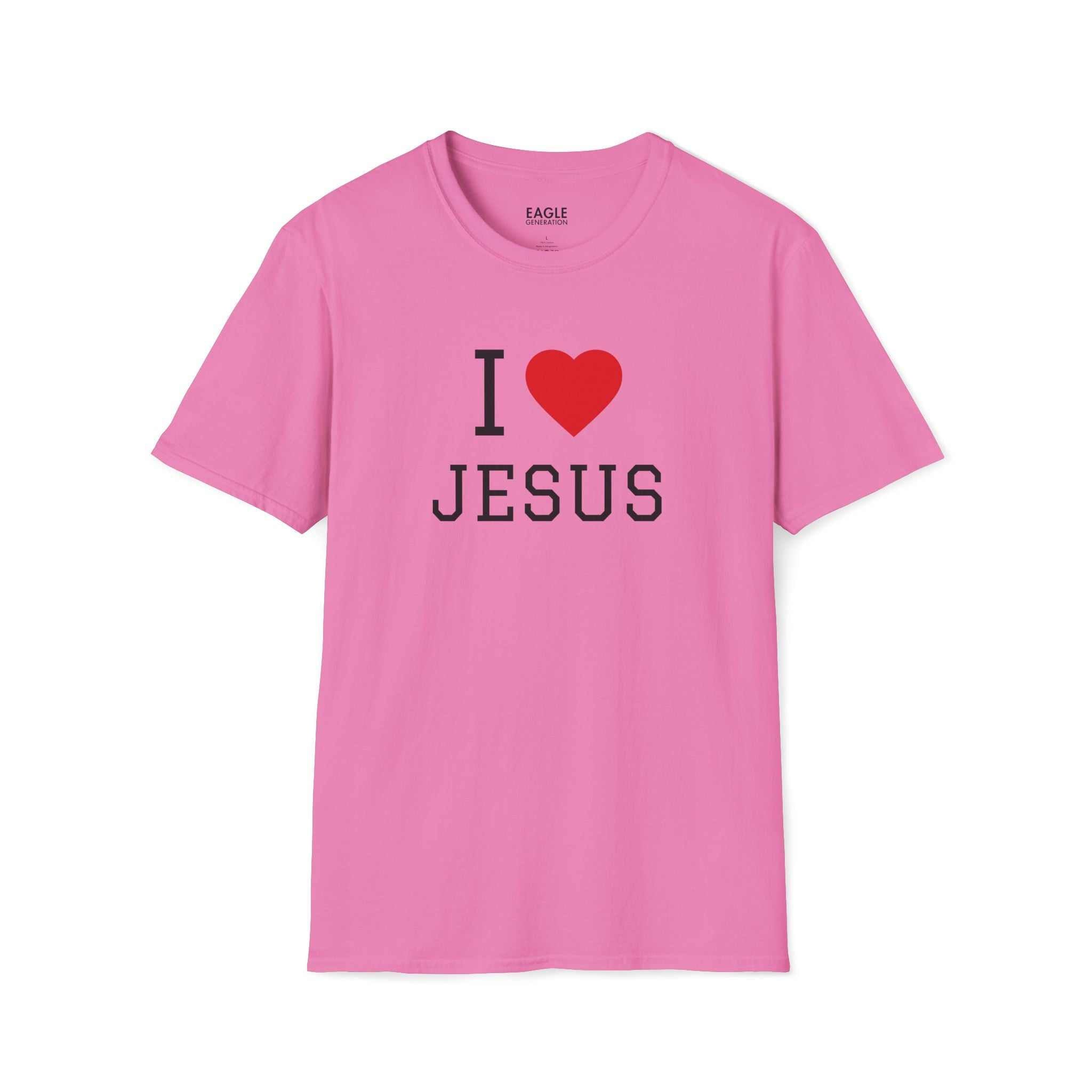 Unisex I Love Jesus T-Shirt made of soft 100% cotton with classic crew neck and durable twill tape shoulders.