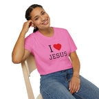 Unisex soft-style I Love Jesus T-Shirt made from 100% cotton with classic fit and crew neckline