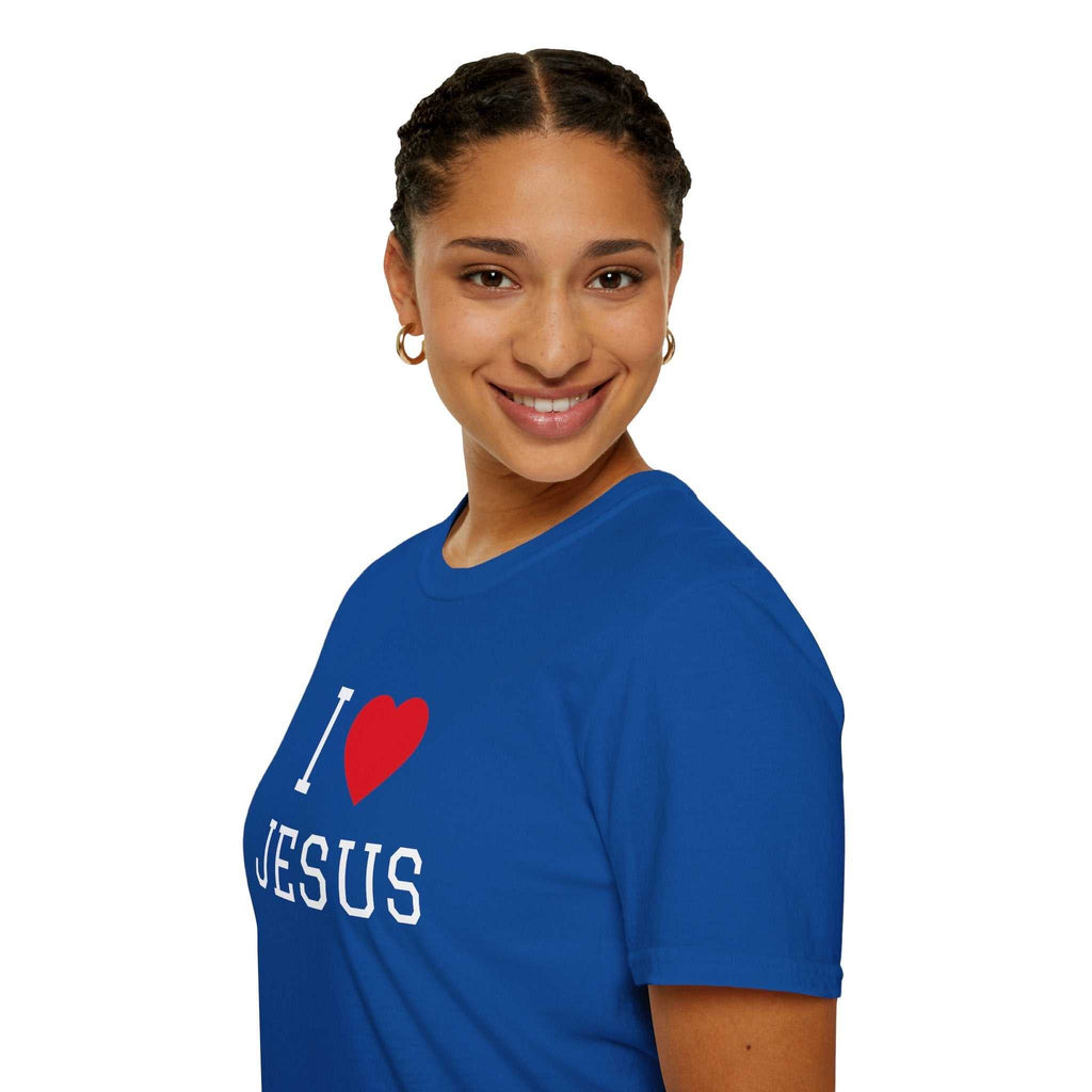 Unisex I Love Jesus T-Shirt made from soft, 100% cotton with classic crew neck and durable twill tape shoulders.