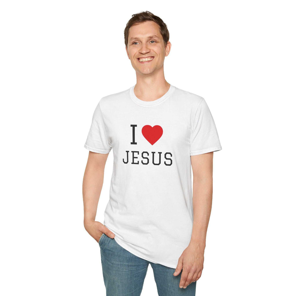 Unisex soft-style I Love Jesus T-Shirt made from 100% cotton with classic fit and crew neckline