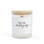 Inspirational candle in frosted glass with "Make today amazing" text