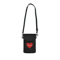 Black Jesus Cell Phone Wallet with red heart design, adjustable strap, faux leather, and multiple compartments.