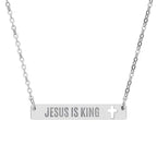 Jesus Is King necklace with cutout cross bar in stainless steel