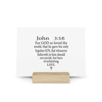 John 3:16 gallery board with hand-crafted solid oak stand