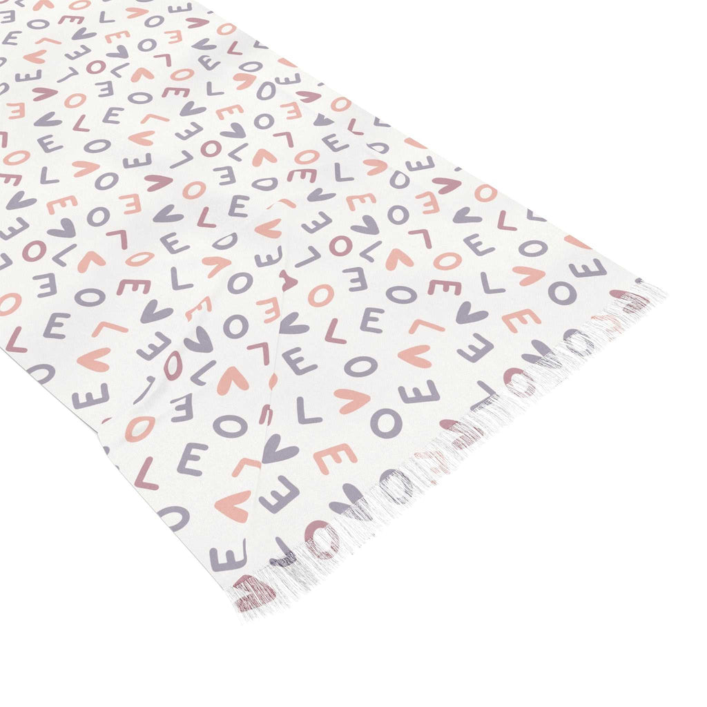 Lightweight transparent scarf with love pattern in pink and gray tones