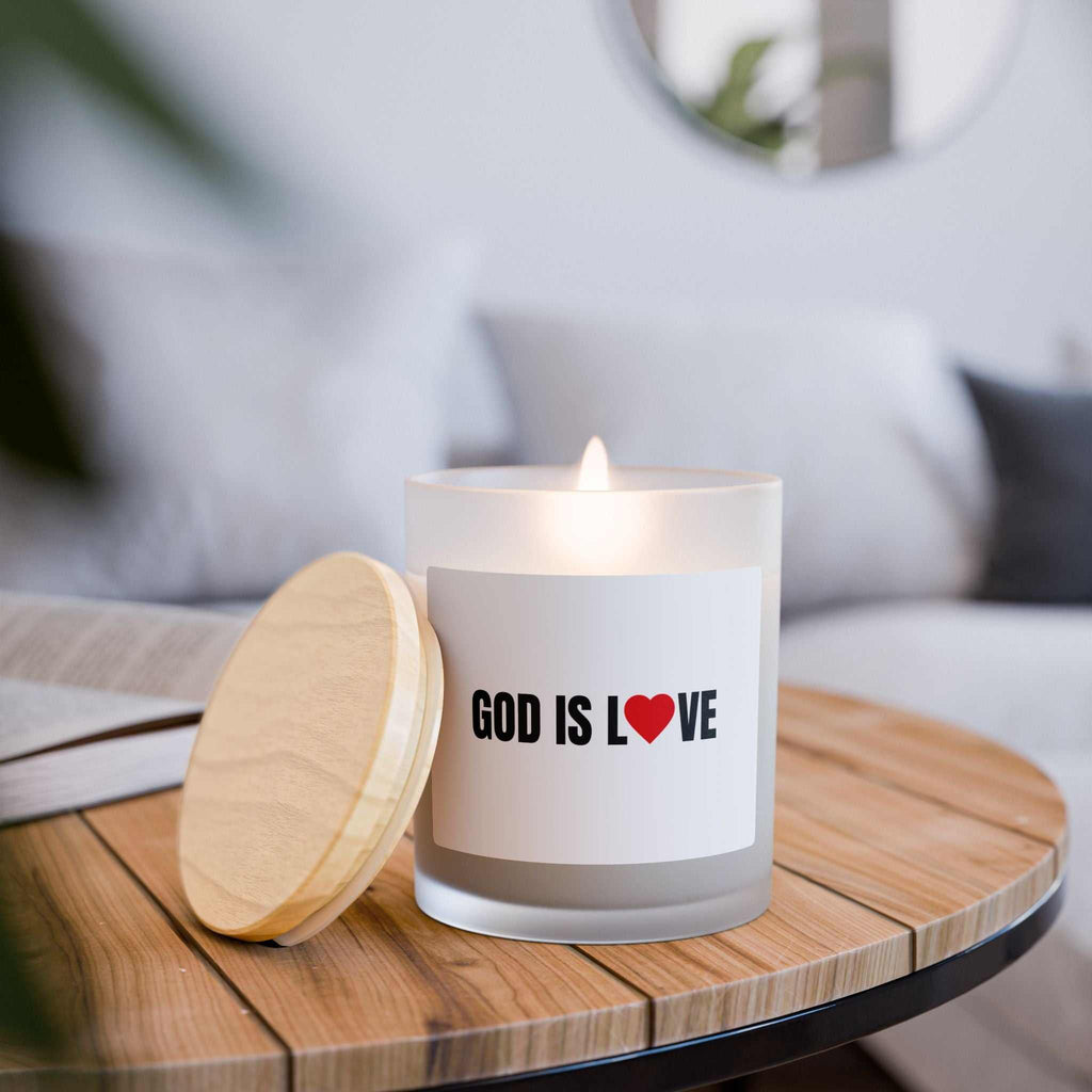 Lit God Is Love Candle for relaxation and prayer