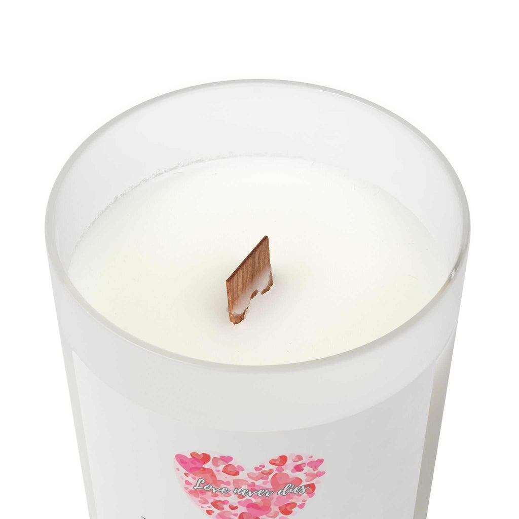 Love Lives On Candle with wooden wick in frosted glass and maple lid
