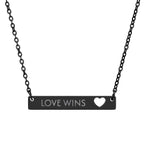 Elegant Love Wins Necklace made of durable 316L stainless steel, 32mm bar, hypoallergenic and inspiring love message