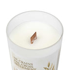 Mark 5:36 French verse candle in frosted glass with wooden wick and coconut soy wax