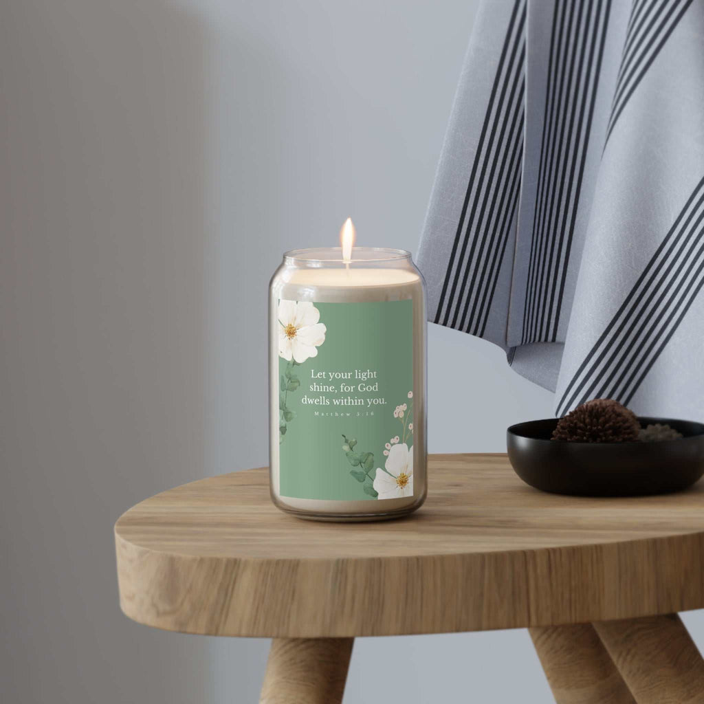 Matthew 5:16 Candle with inspirational quote, natural soy wax