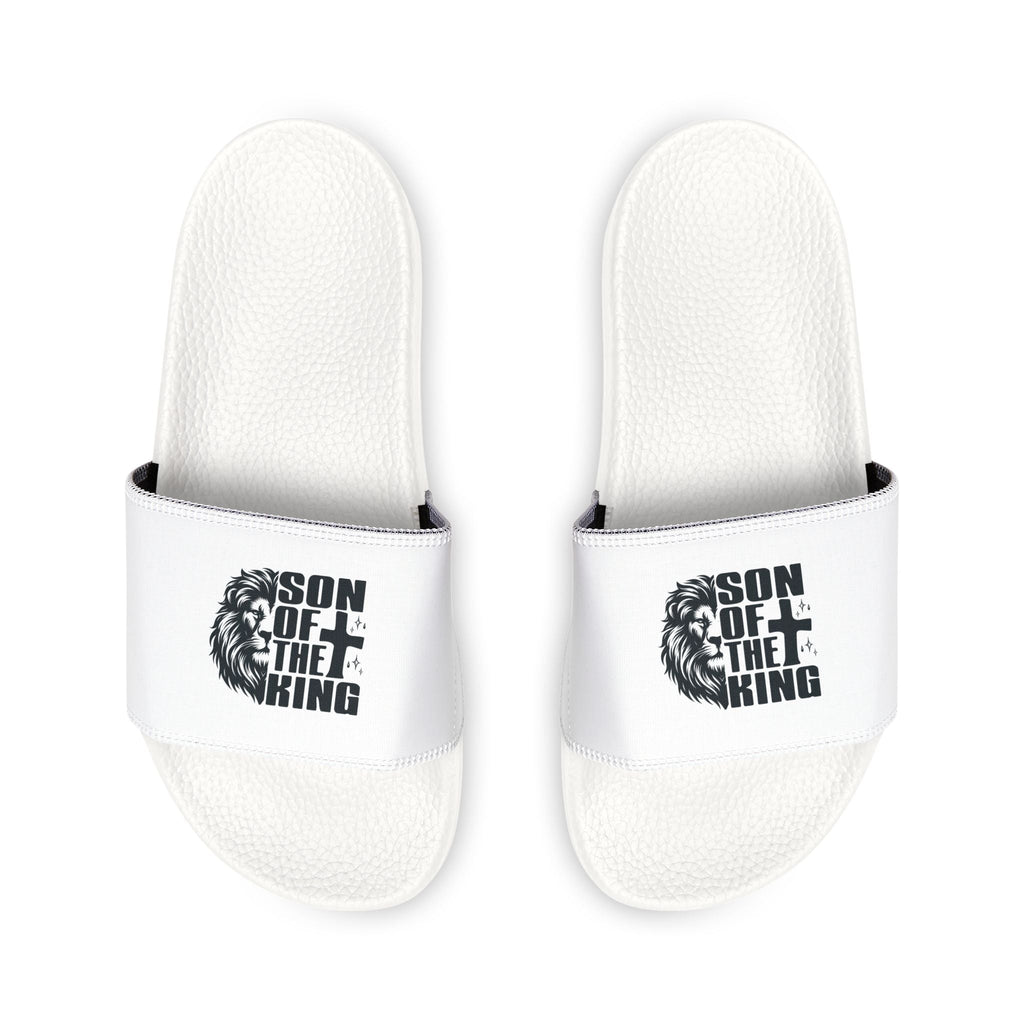 Men's Faith Sandals slide sandals with black "Son of the King" printed