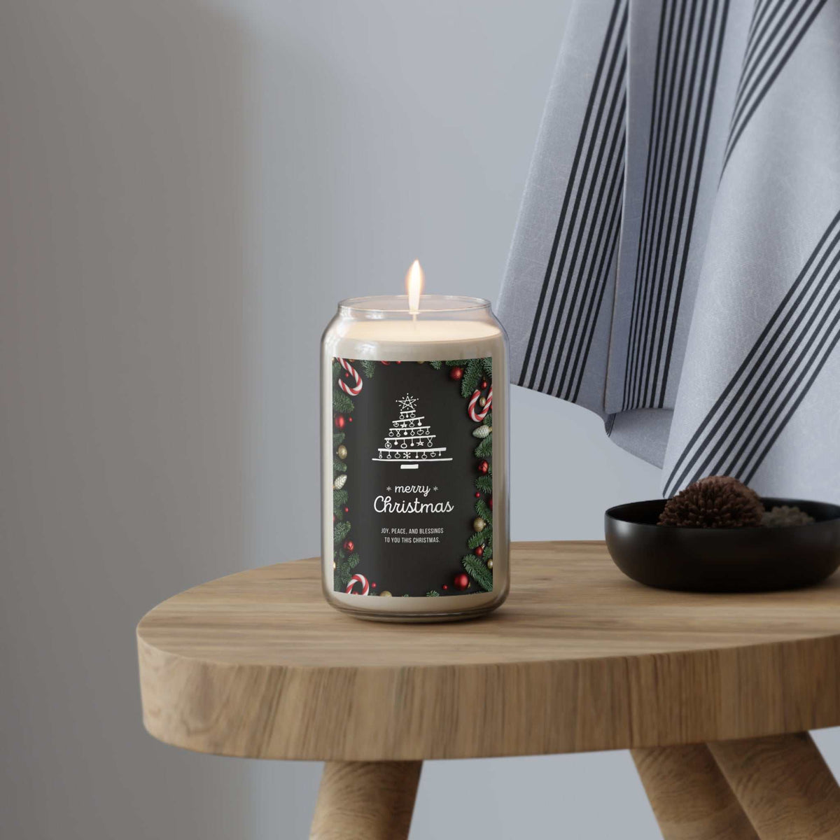 Merry Christmas Candle in a glass jar with holiday design