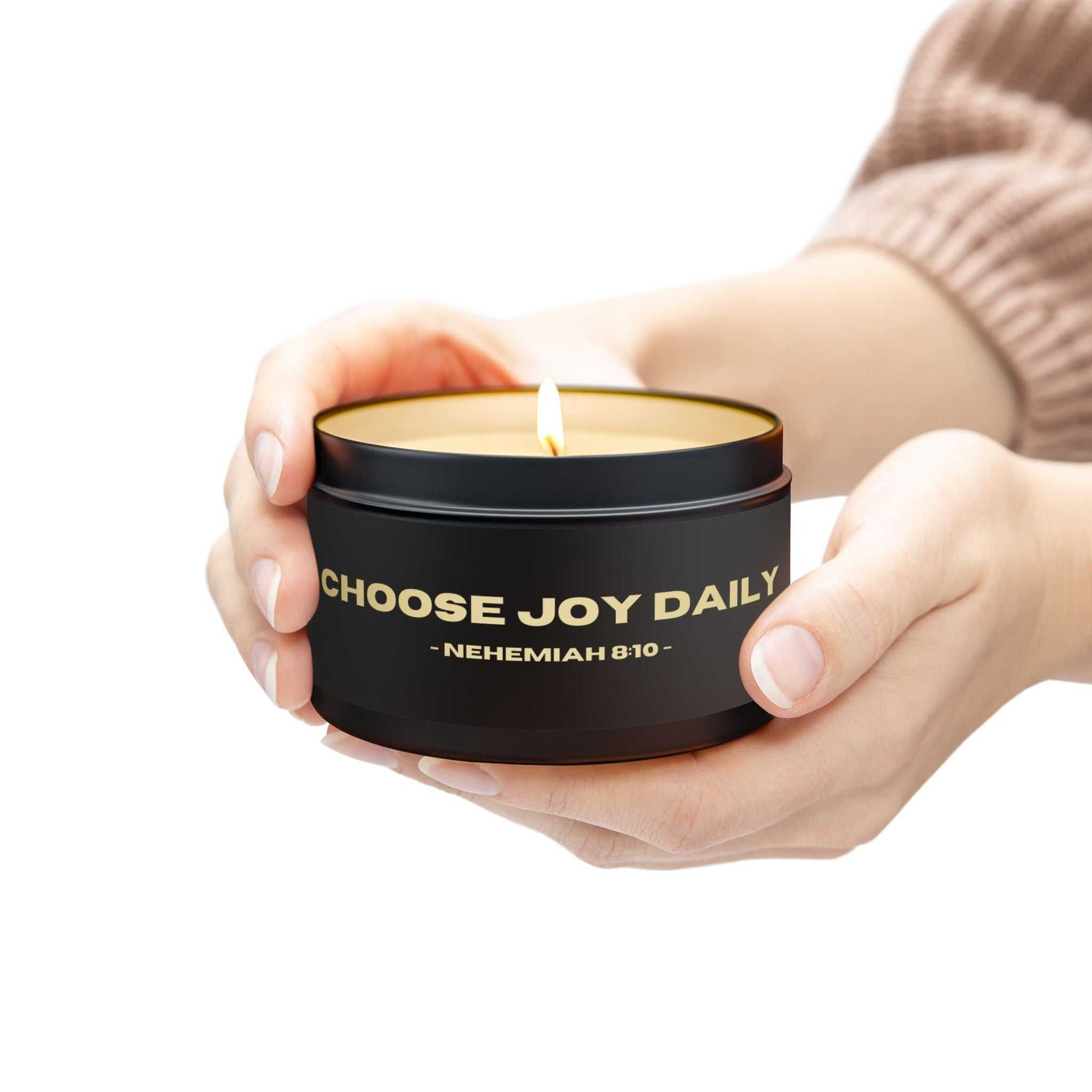Nehemiah 8:10 tin candle hand-poured natural coconut soy wax