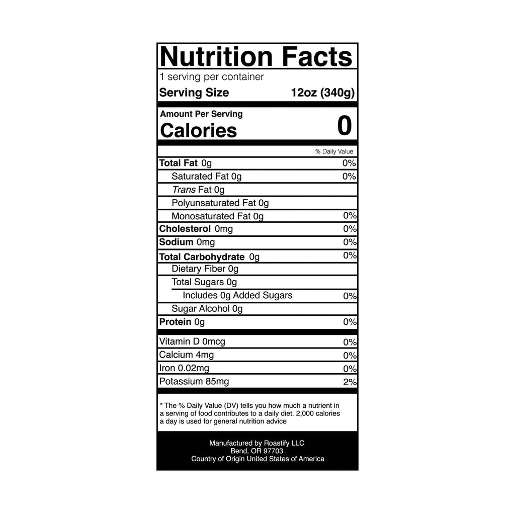 Nutrition facts label for Inspirational Coffee medium roast
