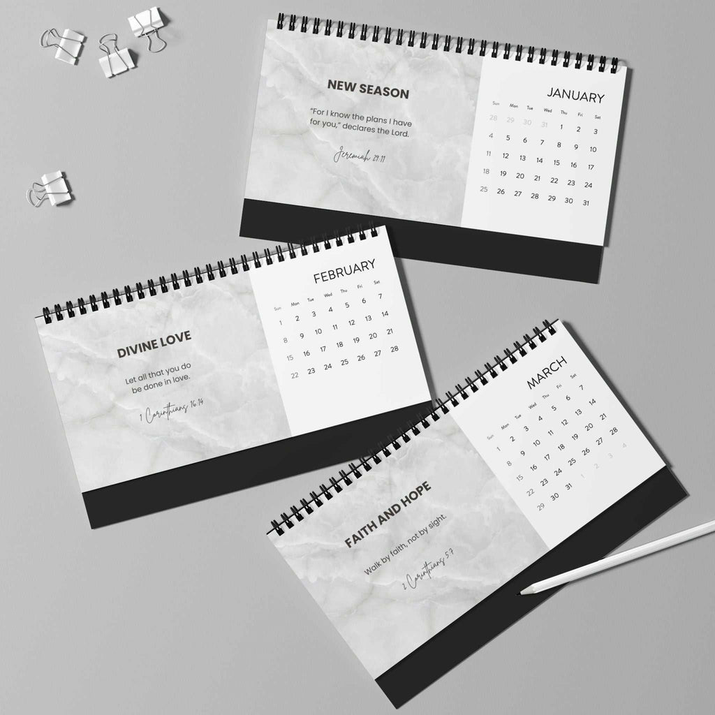 Grace Daily Calendar 2026 with black spiral binding and monthly grid for organization and inspiration