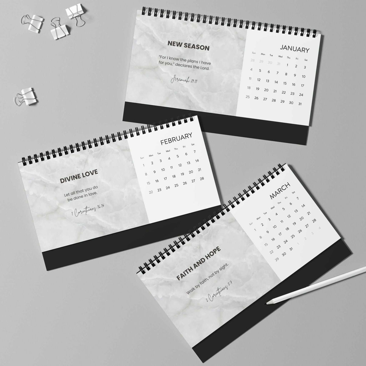 Grace Daily Calendar 2026 with black spiral binding and monthly grid for organization and inspiration