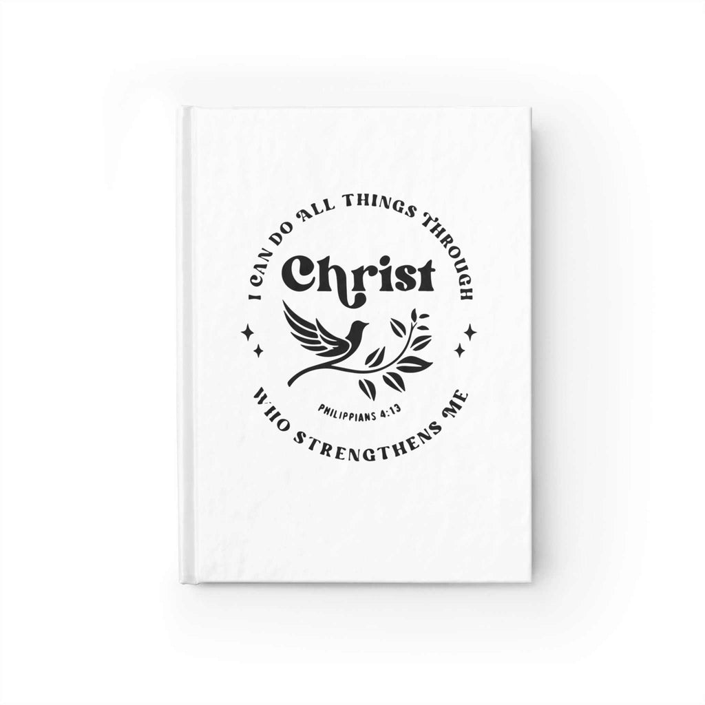 Philippians 4:13 journal with inspirational Christian quote design