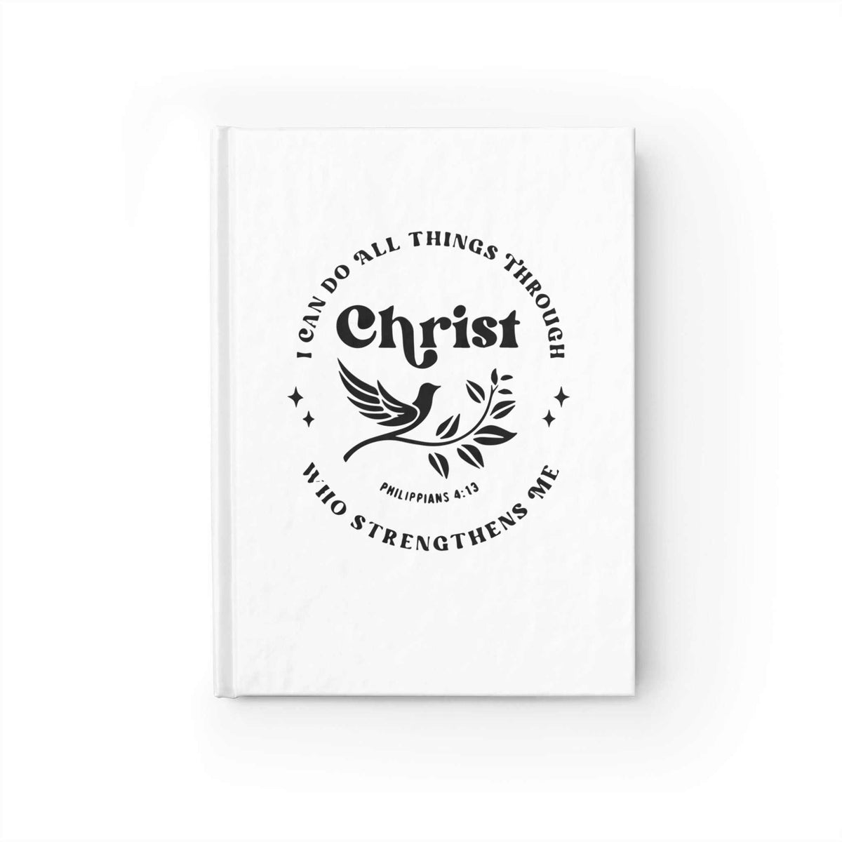 Philippians 4:13 journal with inspirational Christian quote design