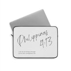 Philippians 4:13 laptop sleeve with black edges and zipper