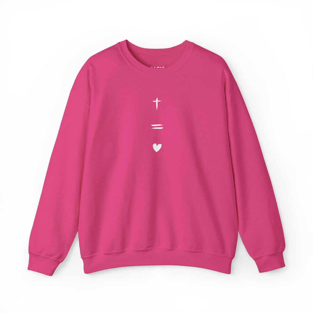 Pink God Is Love Sweatshirt with cross and heart design